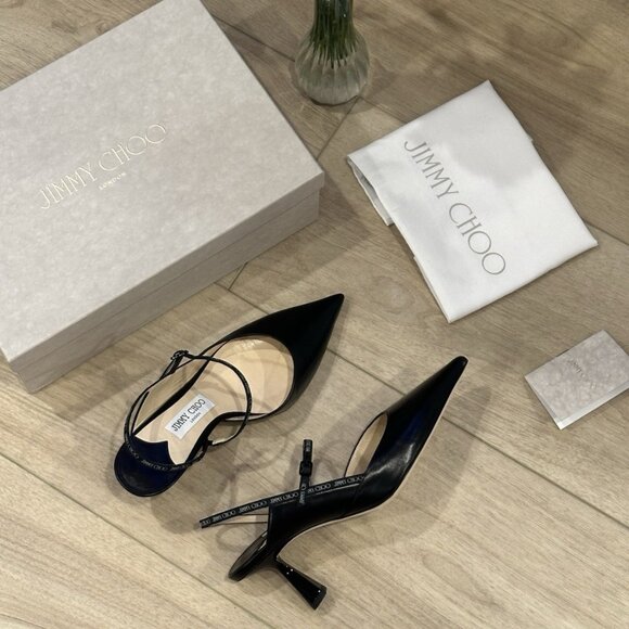 Jimmy Choo Ray 65 38.5 Black Nappa Leather Slingback Pumps - Picture 2 of 13